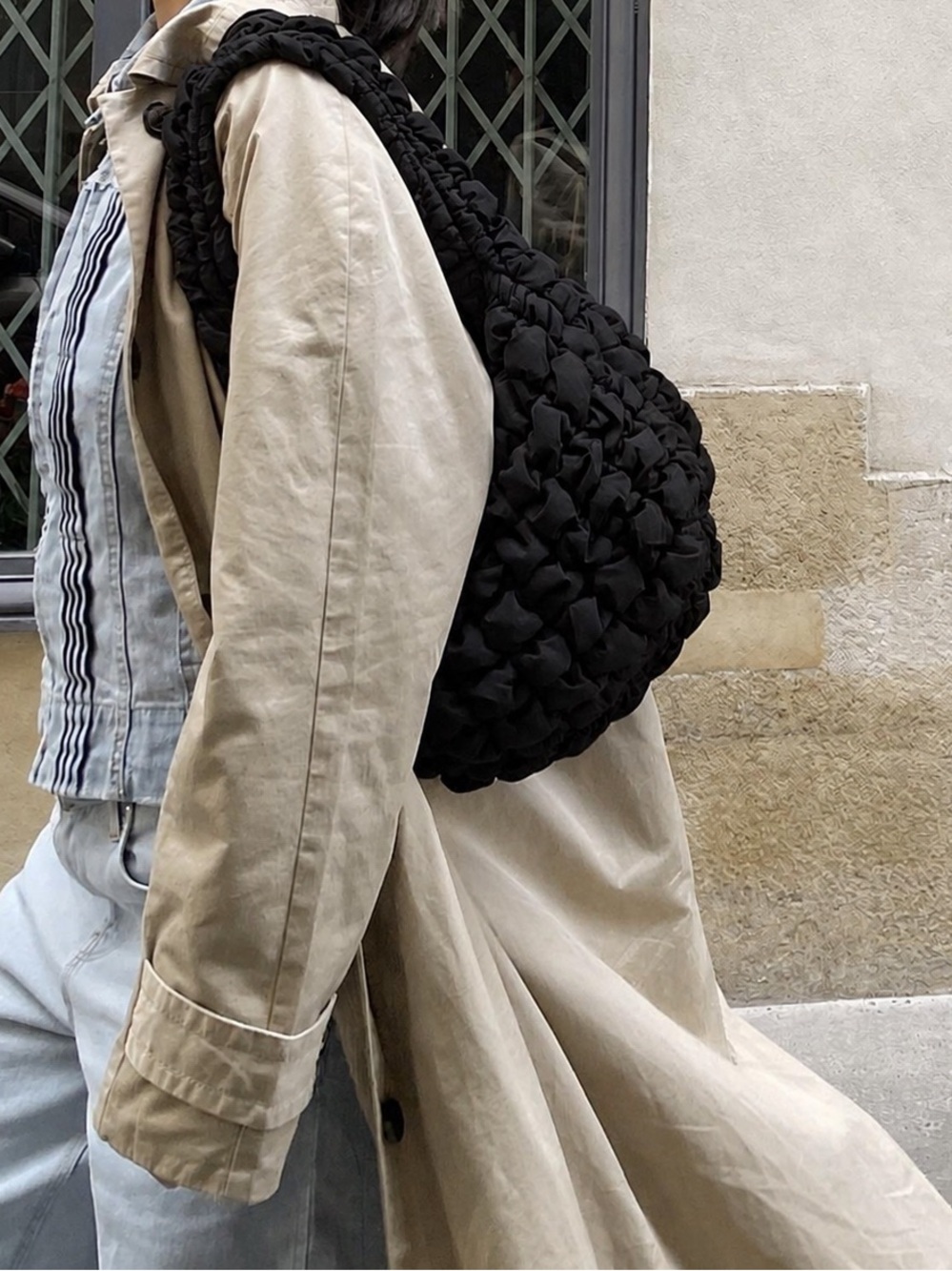 Handmade Black Textured Bubble Hobo Shoulder Bag Slouchy Purse